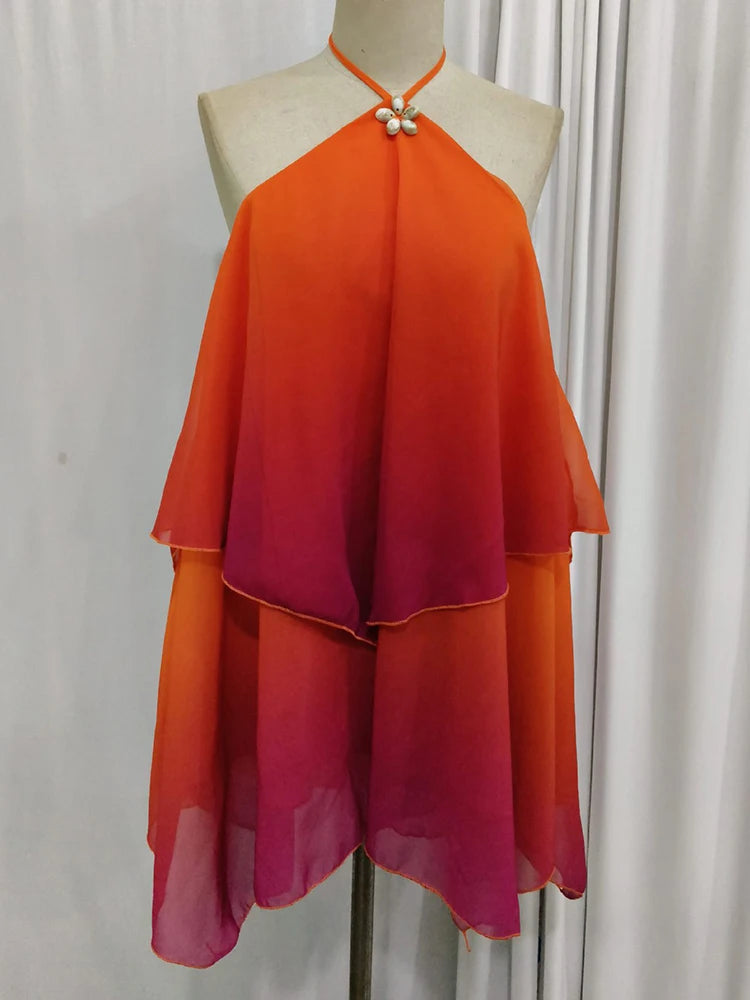 Schickes rosa Gradient Rüsch Mini Kleid