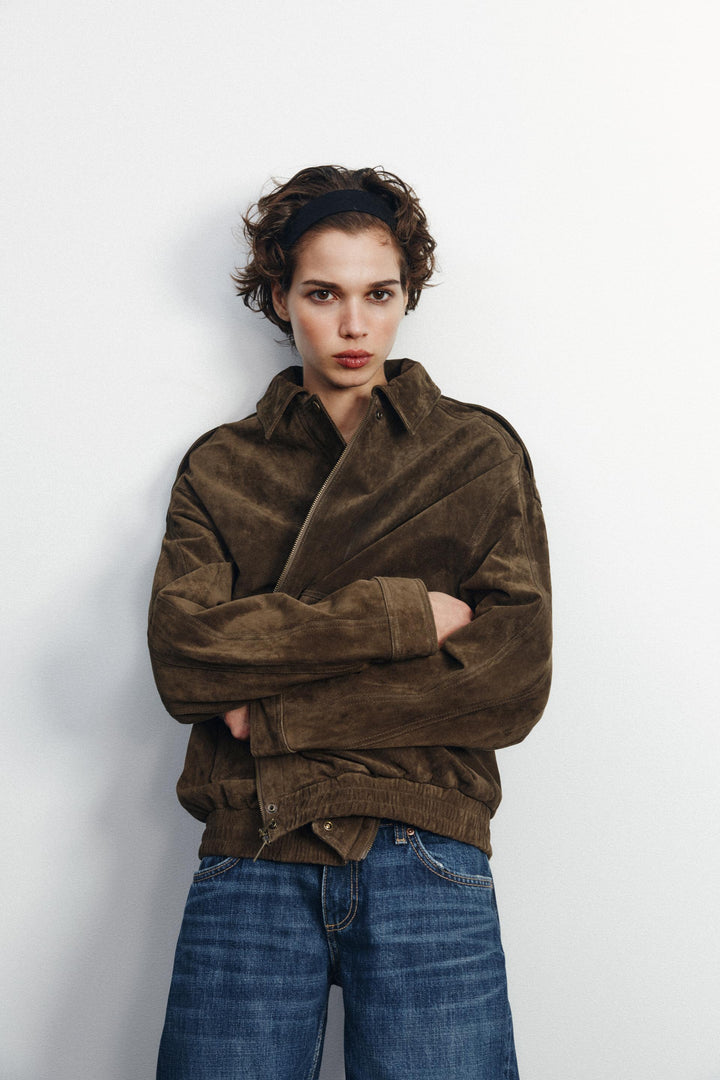 Klassische Veloursleder-Bomberjacke