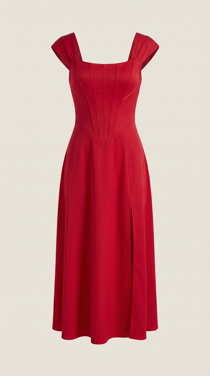 Damen Korsett Midikleid Elegantes Hochzeitsgastkleid