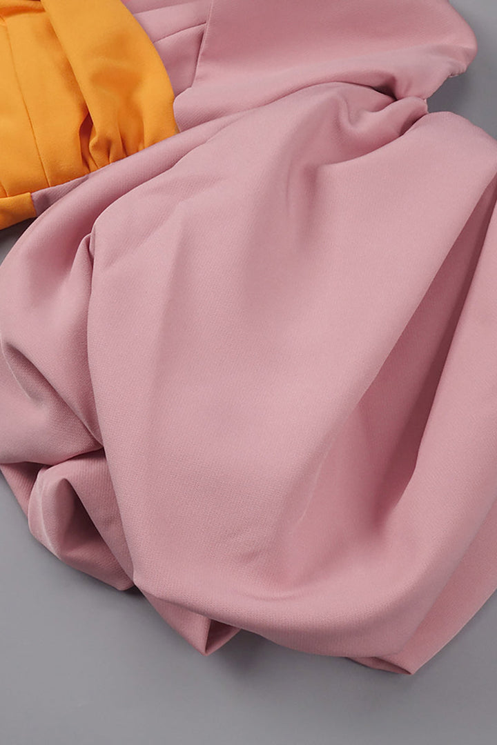 Midikleid mit Farbblock und Puffärmeln