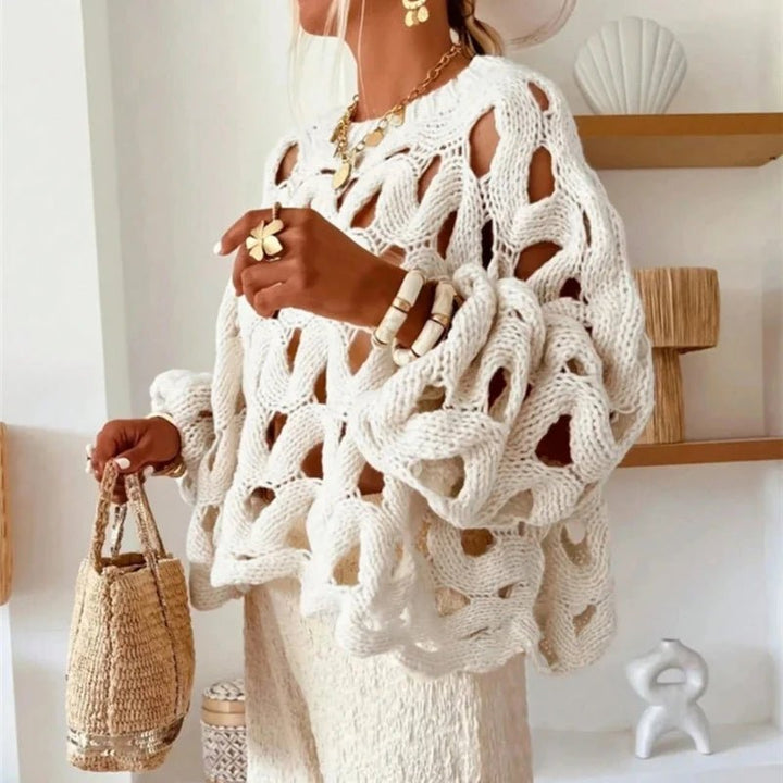 Damen Langarm Häkelstrickpullover Oberteil