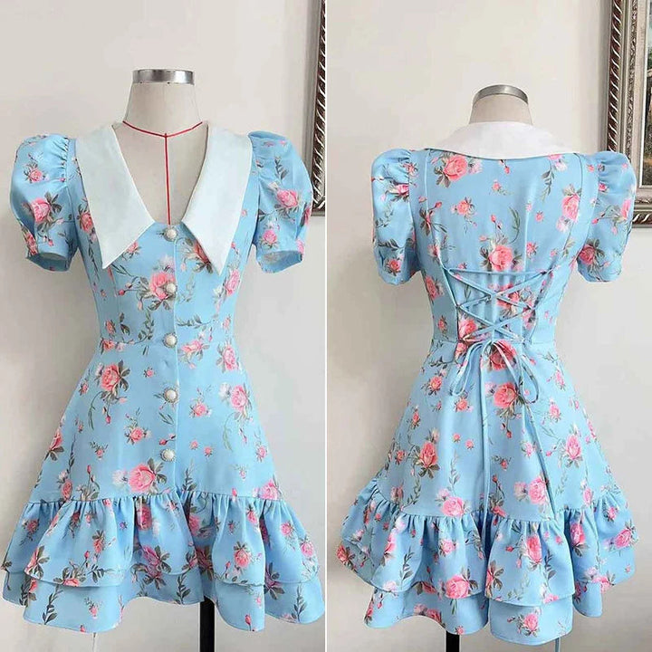 Mini-Kleid mit Puffärmeln und Rüschenbesatz