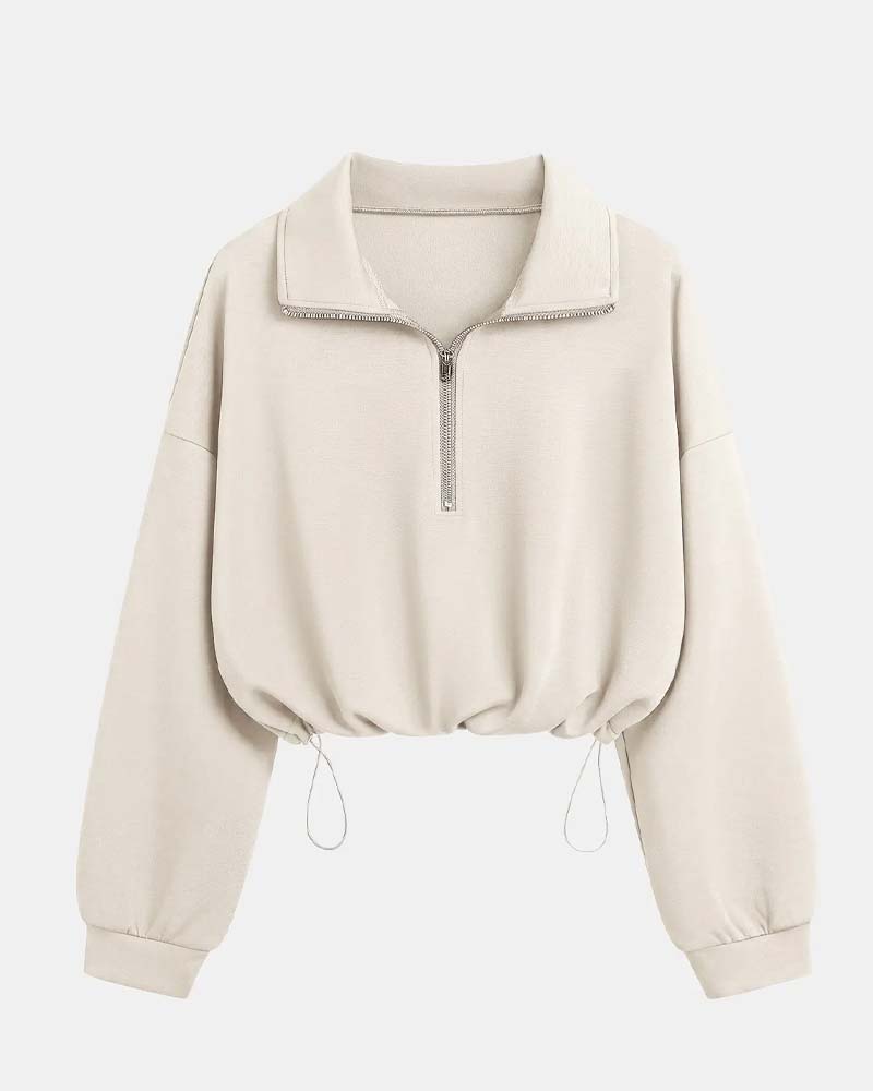 Damen-Sweatshirt aus Baumwollmix mit Reißverschluss in der frontalen Produktansicht