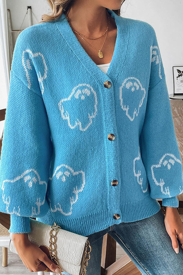 Gemütlicher Halloween-Geister-Strickpullover mit Knopfleiste