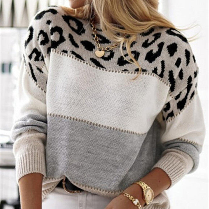 Gemütlicher Pullover mit Strick und Leopardenmuster
