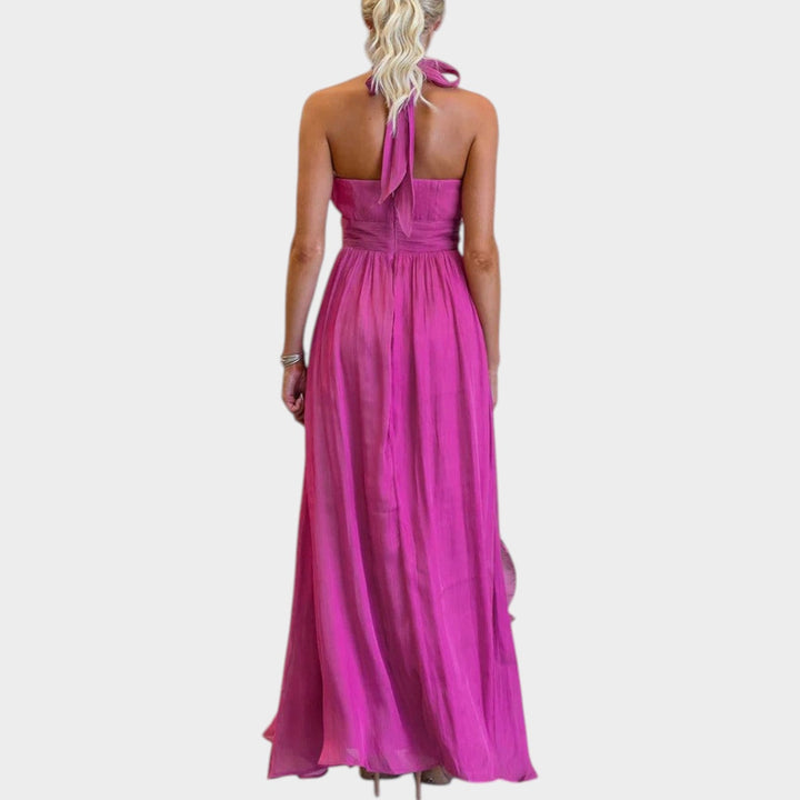 Elegantes Maxi-Kleid mit gerafftem Neckholder-Ausschnitt