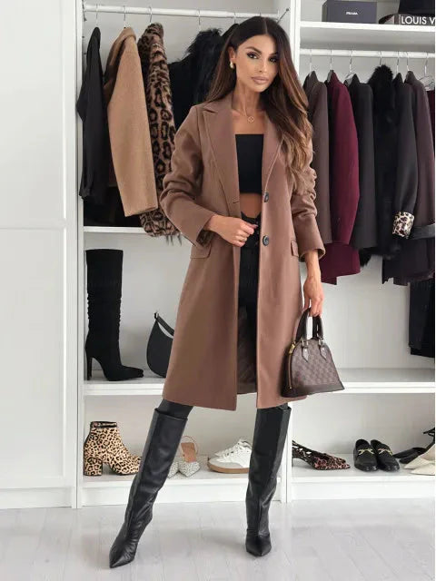 Schicker langer Wintermantel aus Wollmischung für Damen