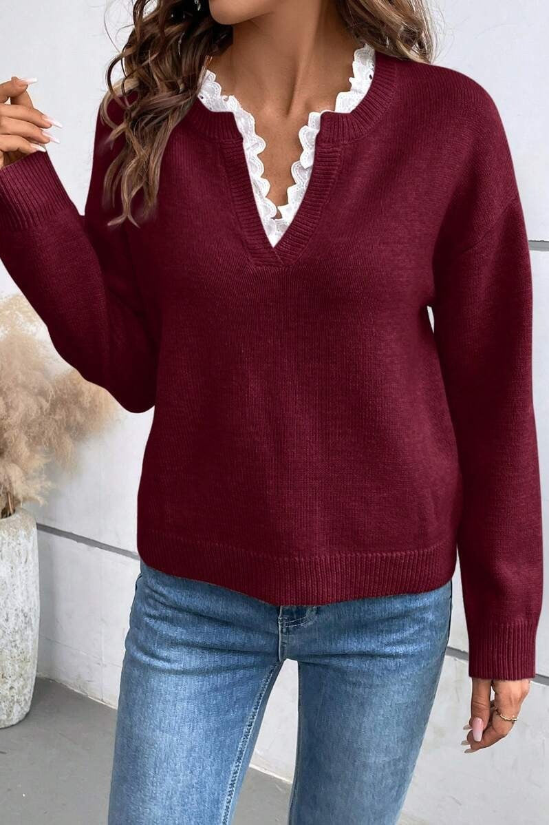 Damenpullover aus Strick mit femininem V-Ausschnitt