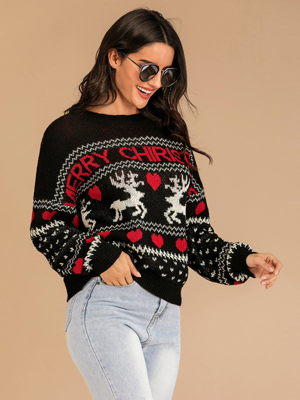 Rentier Jacquard Strick Weihnachtspullover