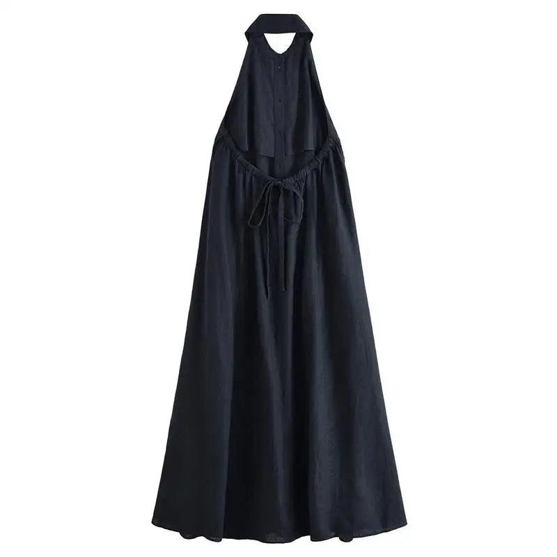 Damen Neckholder Locker Sitzendes Sommerkleid Marineblau