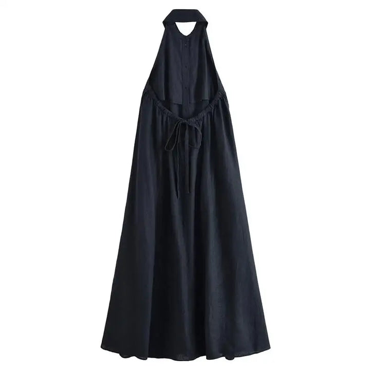 Damen Neckholder Locker Sitzendes Sommerkleid Marineblau