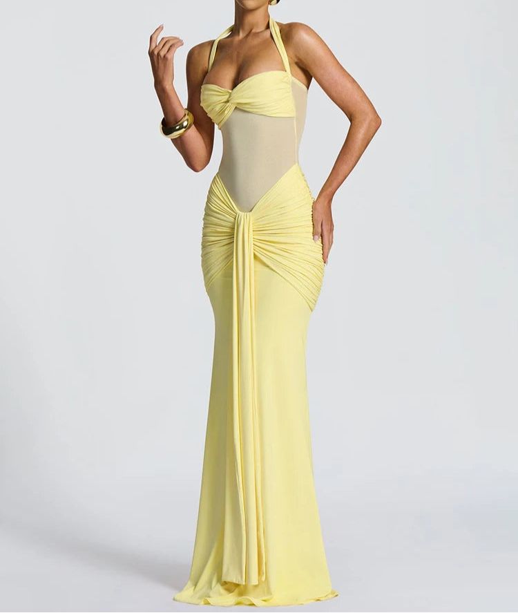 Halter gerafftes Bodycon-Maxikleid formendes Abendkleid