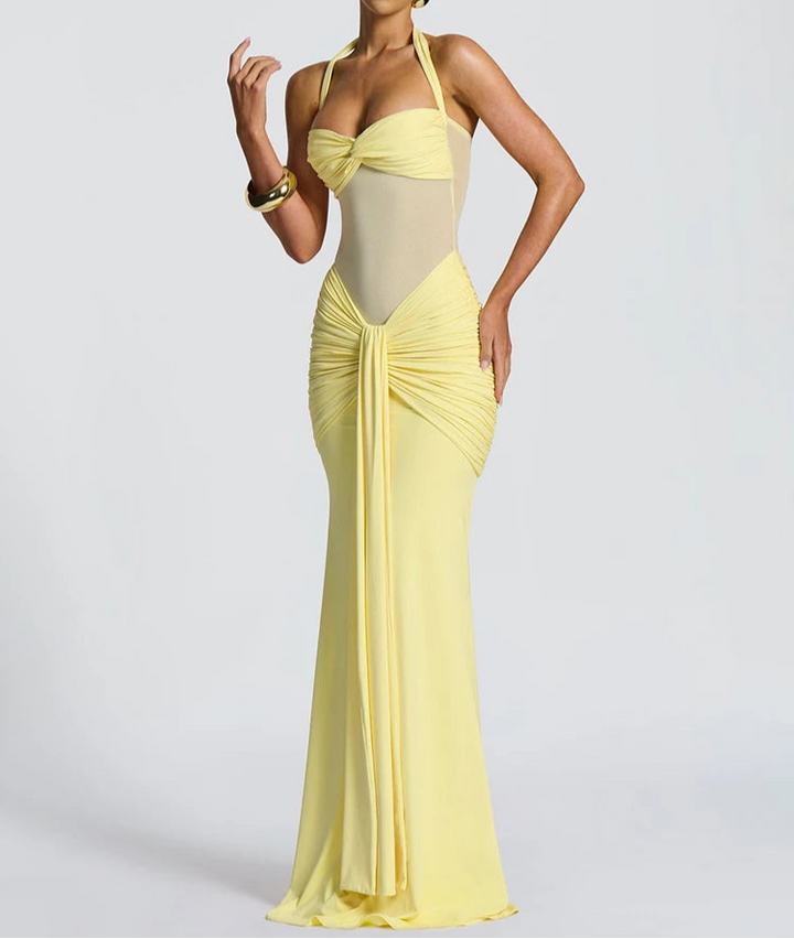 Halter gerafftes Bodycon-Maxikleid formendes Abendkleid