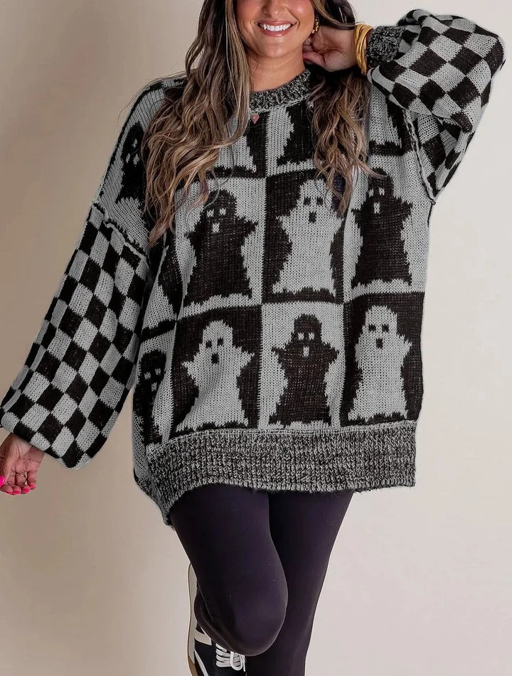 Halloween Kariertes Strickpullover