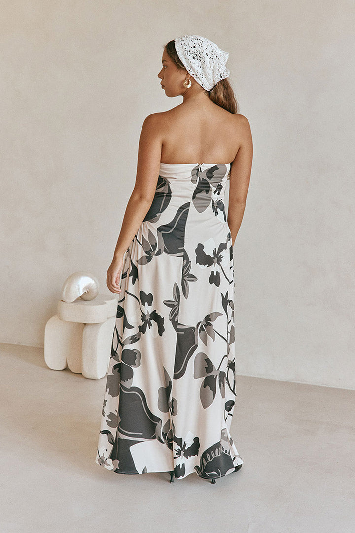 Damen Midikleid mit Muster und fließendem Rockteil