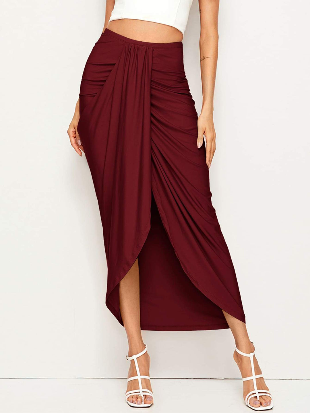 Drapierter Midirock mit hoher Taille Damenmode Unterteile