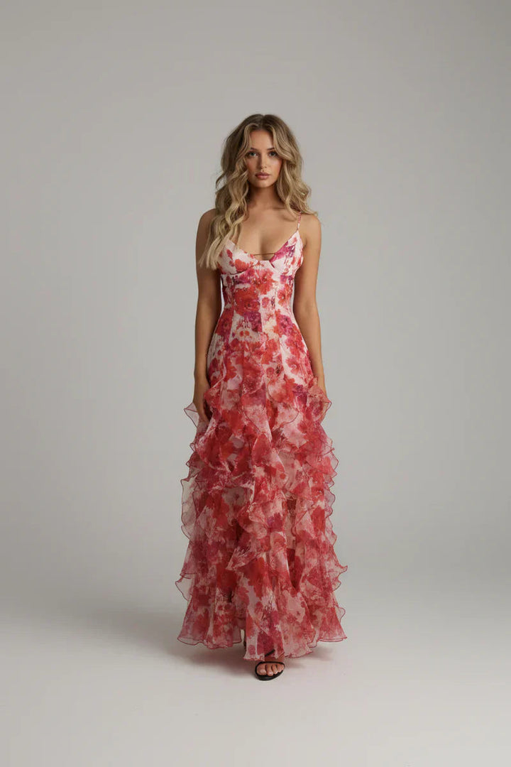 Bohemian Santorini Maxikleid mit Blumenmuster