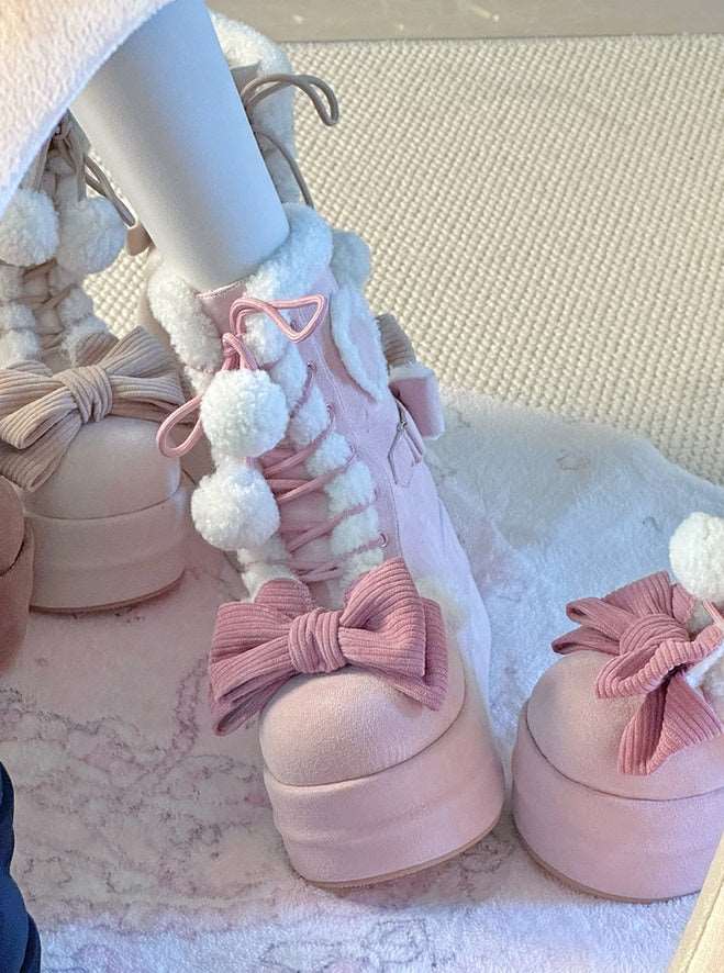 Gemütliche Winter-Schneestiefel in Rosa und Creme