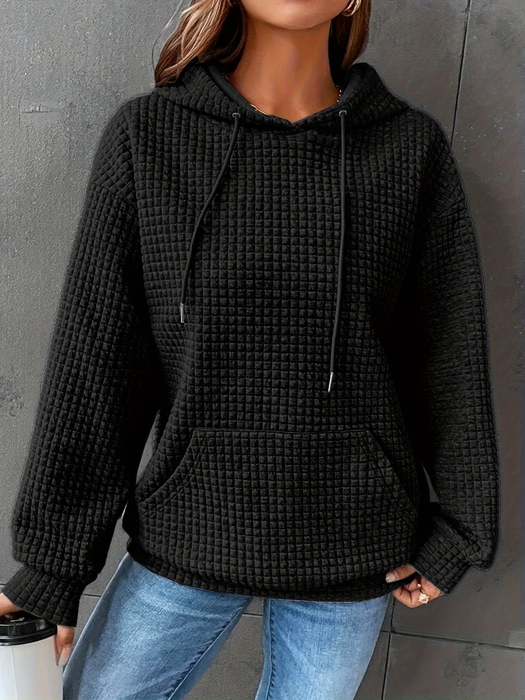 Bequemer Damen-Kapuzenpullover mit Waffeloptik für den Alltag