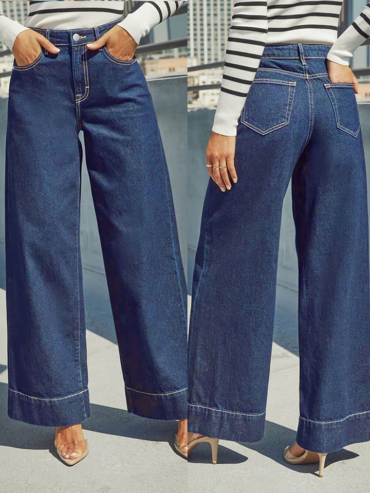 High-Waist Weite Stretch-Denim-Jeans mit umgeschlagenem Saum
