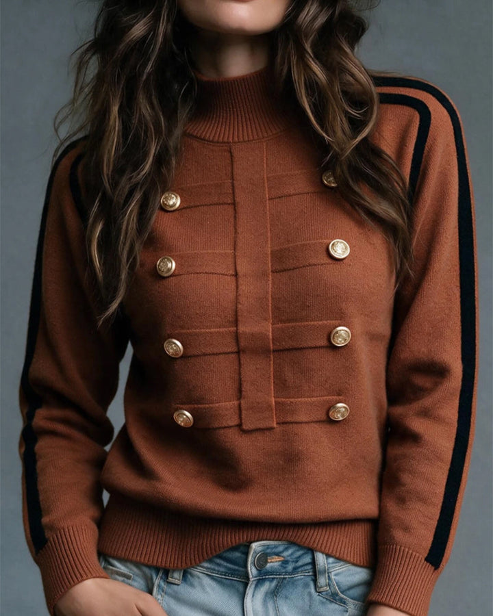 Damen-Rollkragenpullover mit Farbblockdesign in der Frontansicht