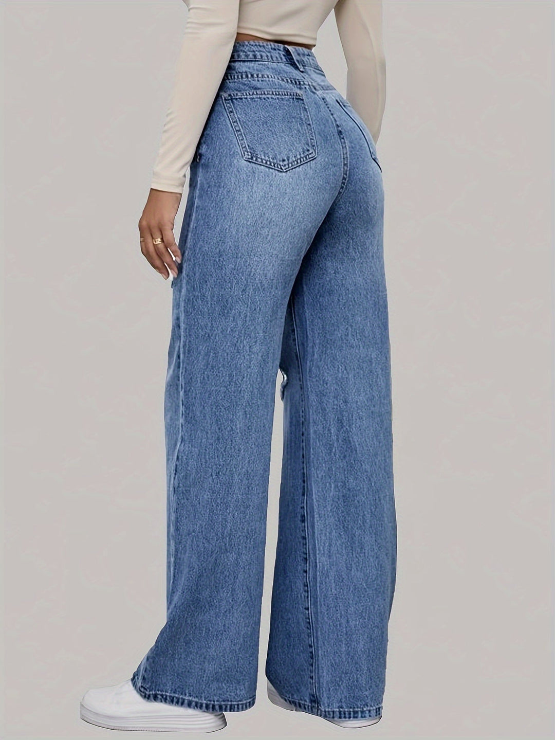 Kräftige Grafik High-Waist Weite Denim-Jeans