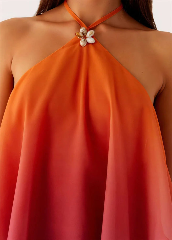 Schickes rosa Gradient Rüsch Mini Kleid