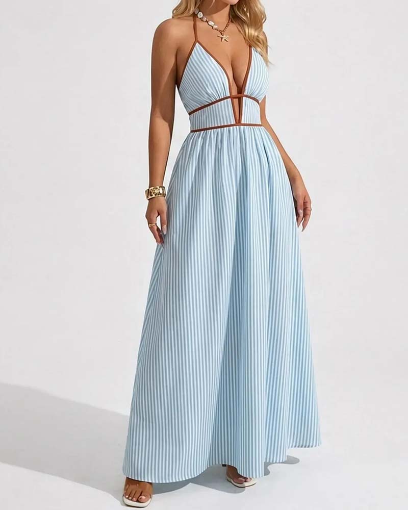 Elegantes gestreiftes Maxikleid für Damen in fließender, sommerlicher Form
