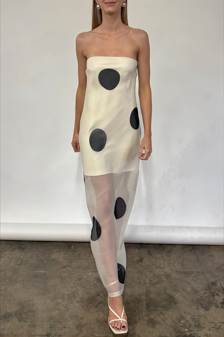 Damen Maxikleid Mit Punkten Und Schulterfreiem Slim Fit