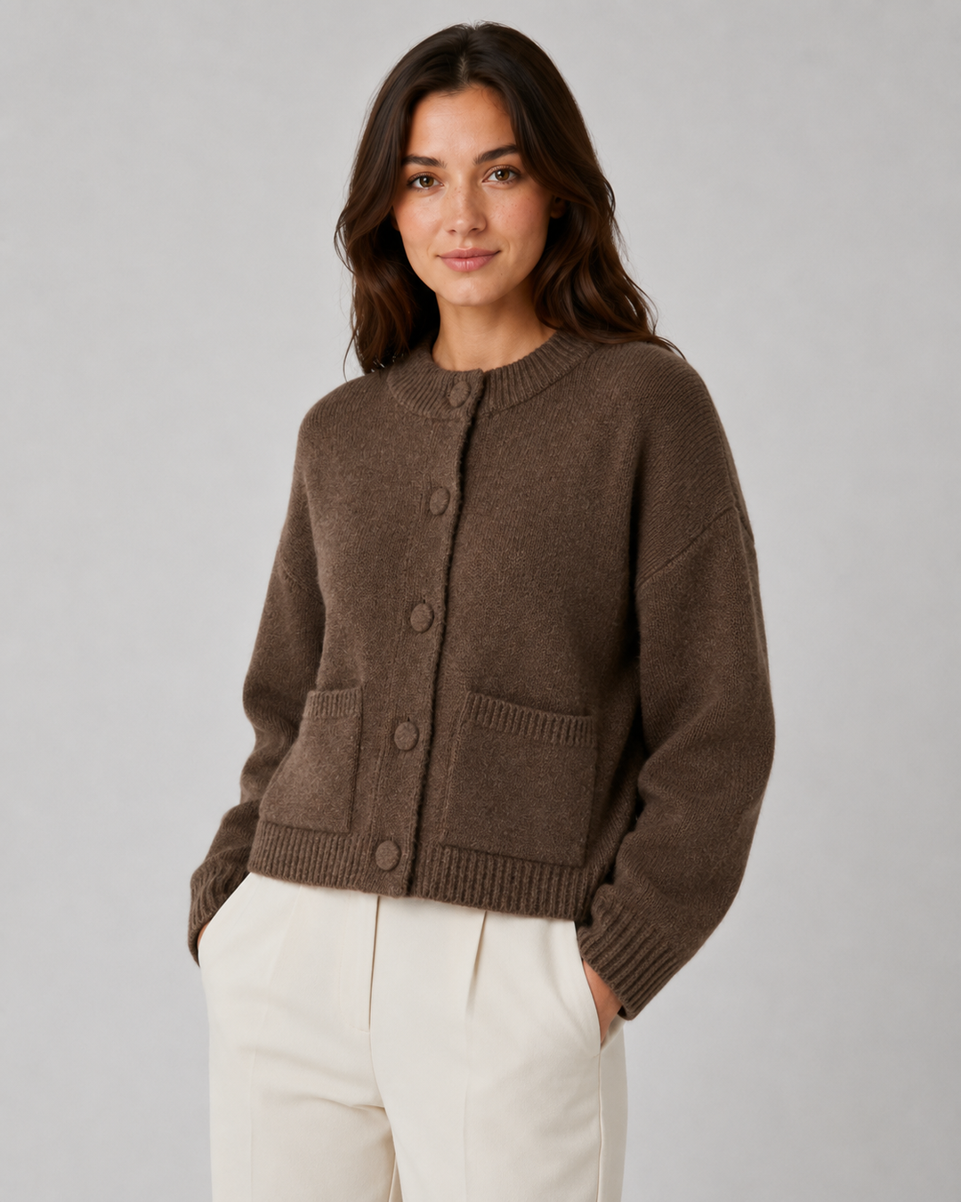 Damen-Cardigan mit strukturierter Grobstrick-Optik und Pattentaschen