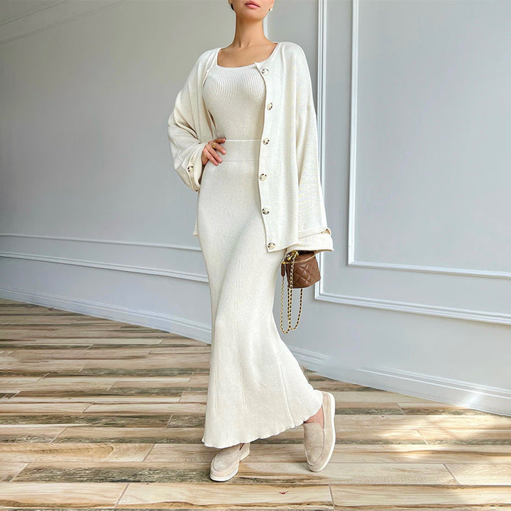 Damen Strickset Mit Knopfstrickjacke Und Slim Fit