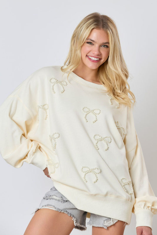 Damen Pullover Mit Schleifen Und Perlendetail