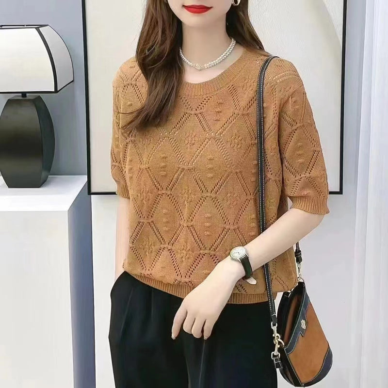 Damen Strickpullover Mit Lockerem Schnitt Rundhals Viertelärmel