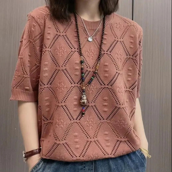 Damen Strickpullover Mit Lockerem Schnitt Rundhals Viertelärmel