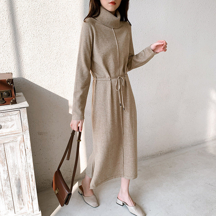 Damen-Strickkleid mit langen Ärmeln und geradem Schnitt, vollständige Vorderansicht
