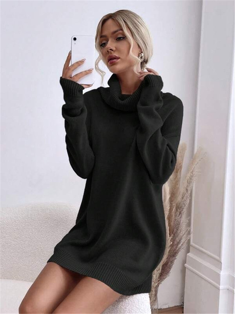 Damen-Strickkleid mit hohem Kragen für einen eleganten Alltagslook