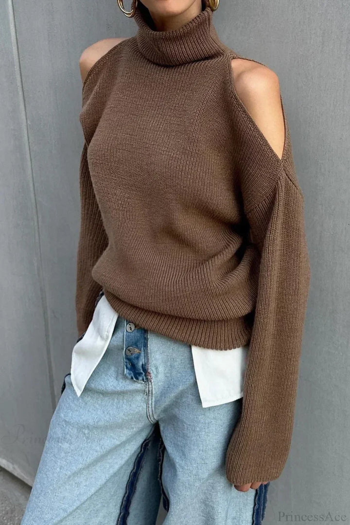 Locker fallender Damen Strickpullover mit offenem Schulterdetail