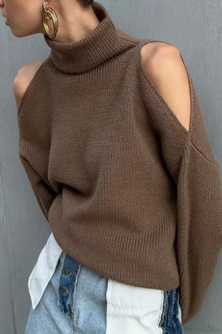 Damen Strickpullover Mit Rollkragen Und Schulter Cutout