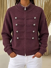 Damen Strickjacke Mit Stehkragen Und Zierknöpfen