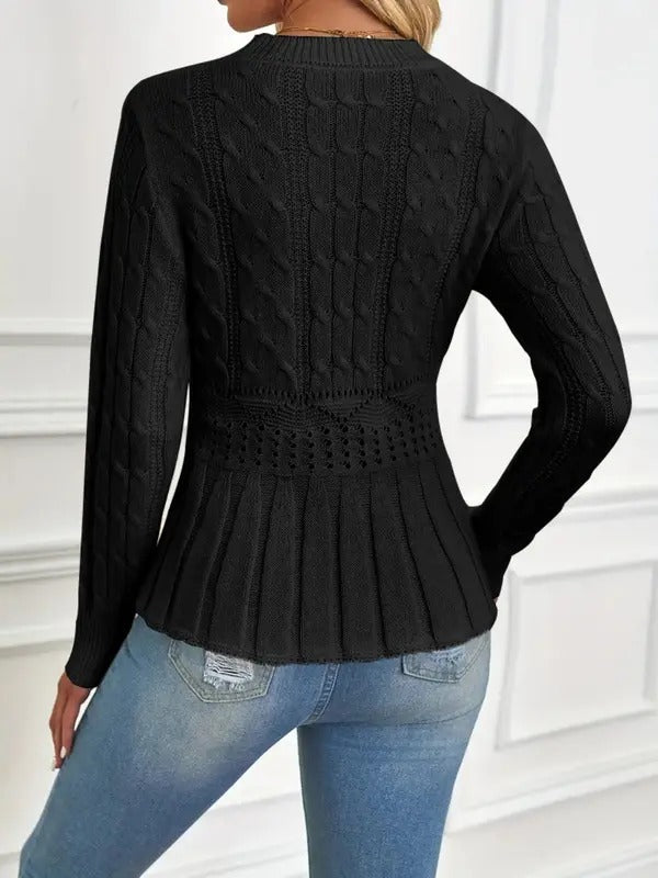 Gemütlicher schicker Grobstrickpullover mit Rundhalsausschnitt