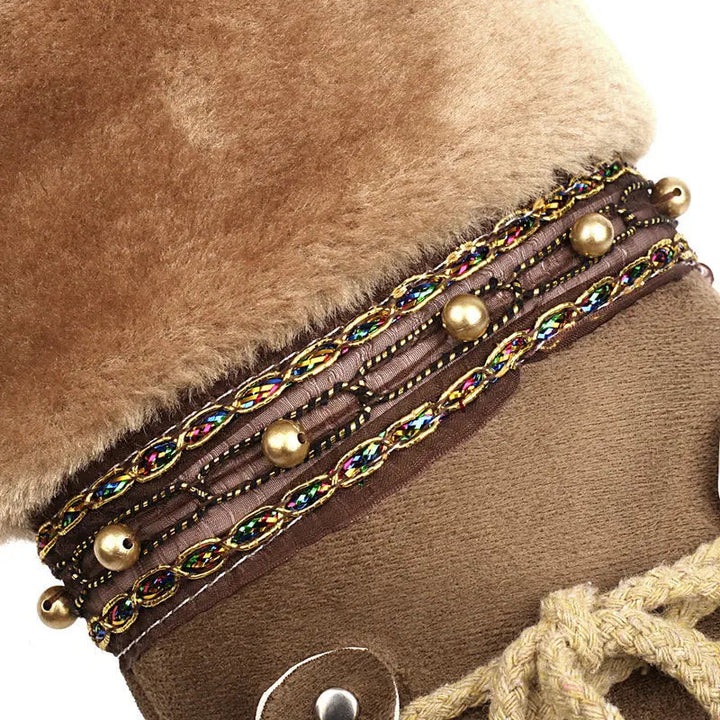 Boho Chic Kunstleder Kniehohe Winterstiefel