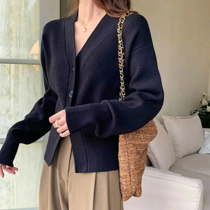 Damen Slim Fit Strick-Cardigan mit V-Ausschnitt