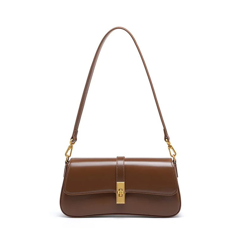 Helviora® | Glänzende Schultertasche mit goldener Schließe