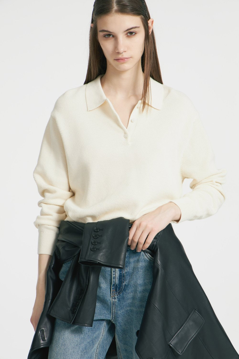 Damen Strickpullover Mit Polokragen Und Knopfleiste