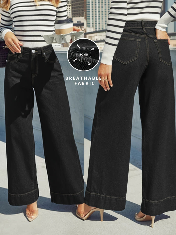 High-Waist Weite Stretch-Denim-Jeans mit umgeschlagenem Saum