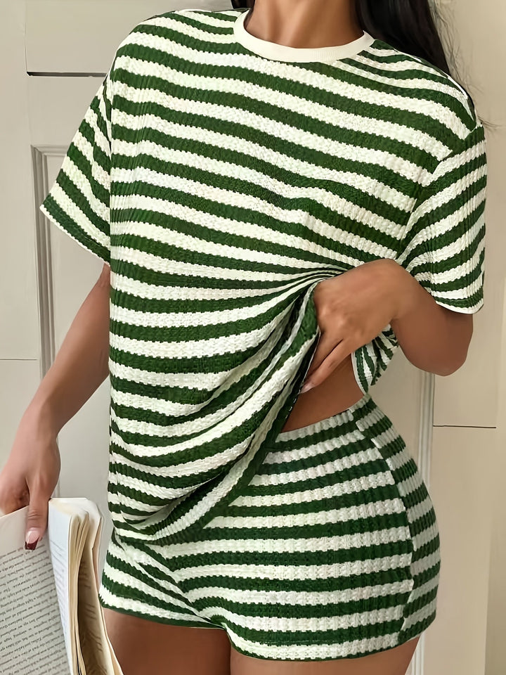 Gestreiftes Rundhals-T-Shirt und Shorts Freizeitset