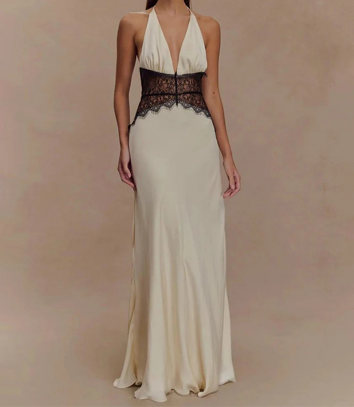 Maxikleid mit Neckholder, Spitzeneinsatz und freiem Rücken