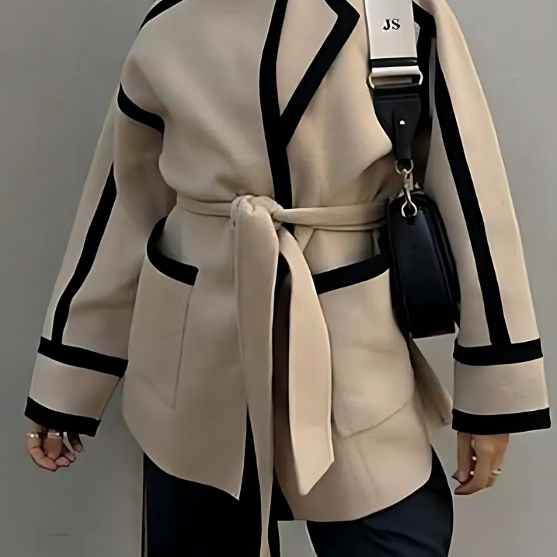 Schicker Wickel-Taillengürtel Blazer mit Kontrastdetails für Damen