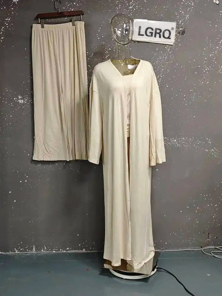 Damen Lässiges Trägerloses Top Langstrickjacke Weite Hosen Set