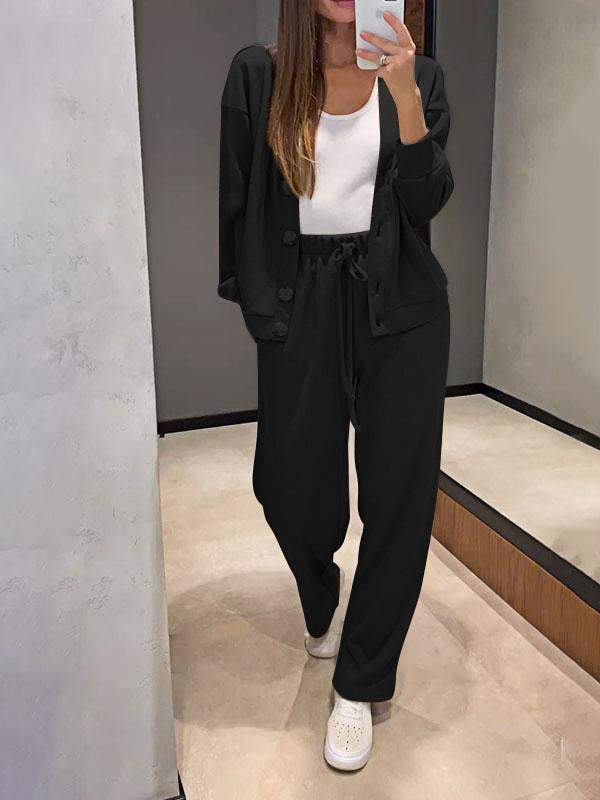 Gemütliches lässiges V-Ausschnitt Pullover- und Hose-Set